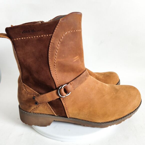Eddie Bauer Ankle Boots Womens Size 8 Covey 2 Waterproof Camel Tan Suede Zip - Picture 1 of 15